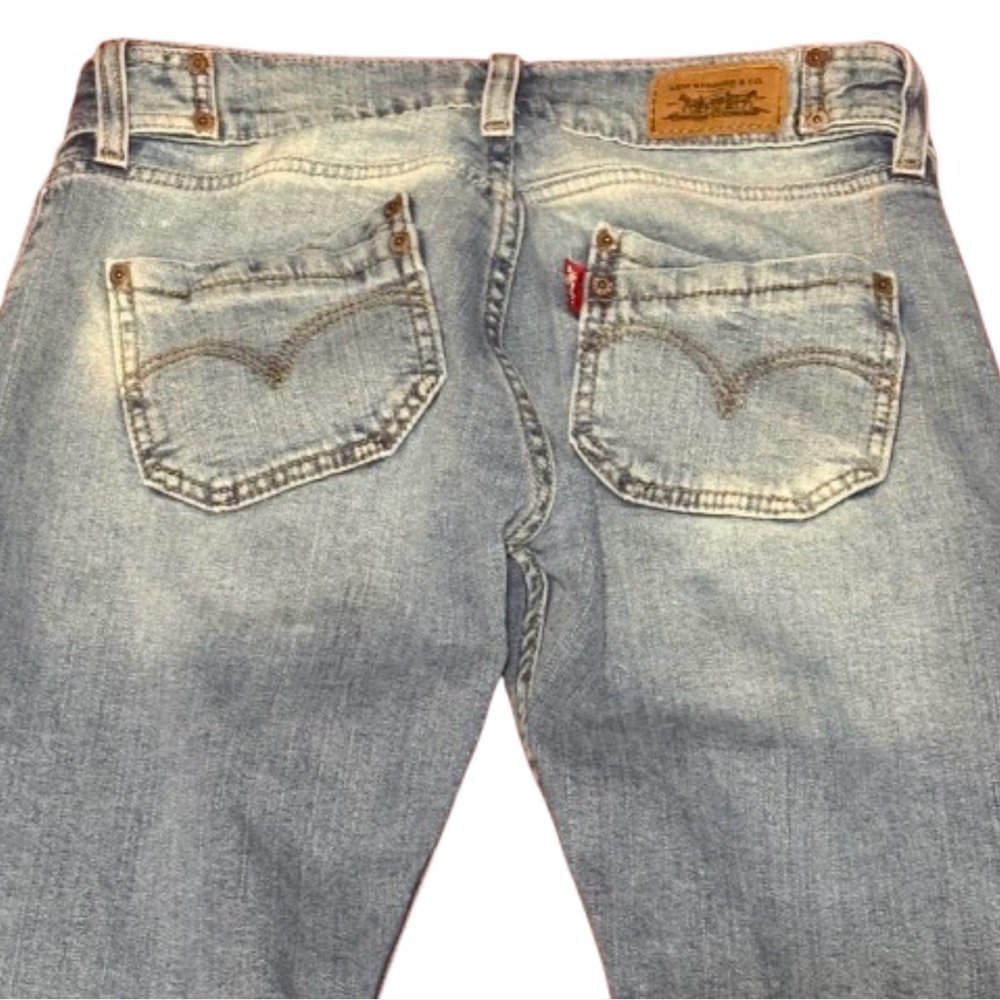 Vtg Levis 504 Slouch Flare Jeans Juniors 7 Blue Y2K Crossover Pocket - Picture 3 of 13